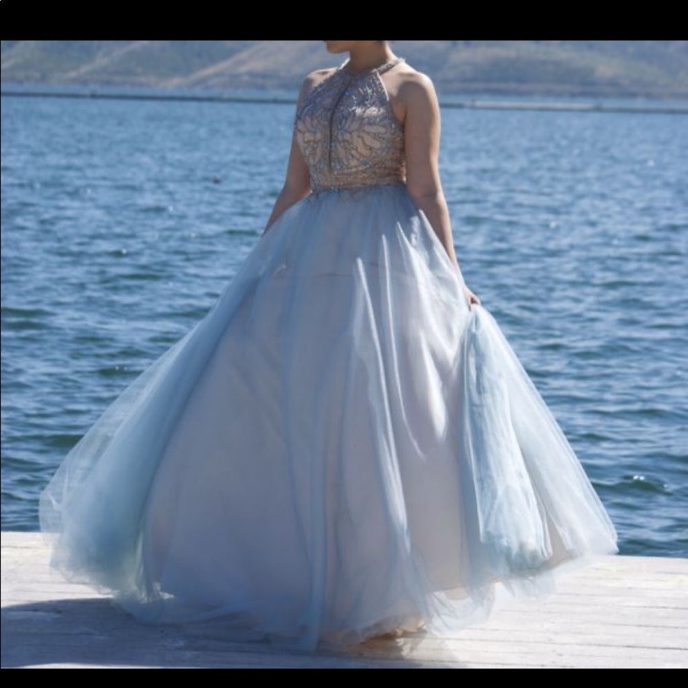 Blue beaded tulle ball gown/ quinceañera dress